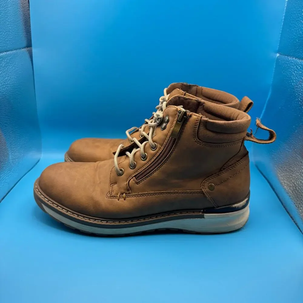 Vostey Mens 8 Brown Lace Up Ankle Boots Side Zip Casual Hiking Comfort EU41